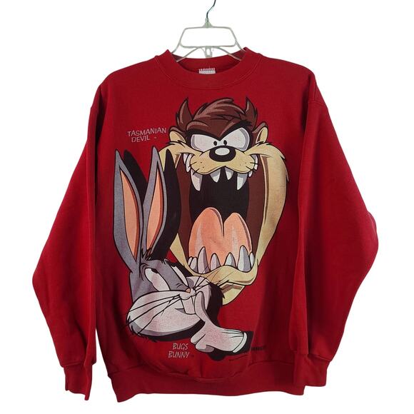 Jostens Vintage USA Tasmanian Devil Bugs Bunny Red Sweatshirt Large XL - Picture 1 of 3